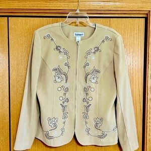 Woman Long Sleeve Embroidered Jacket, Light Camel Color, Size L